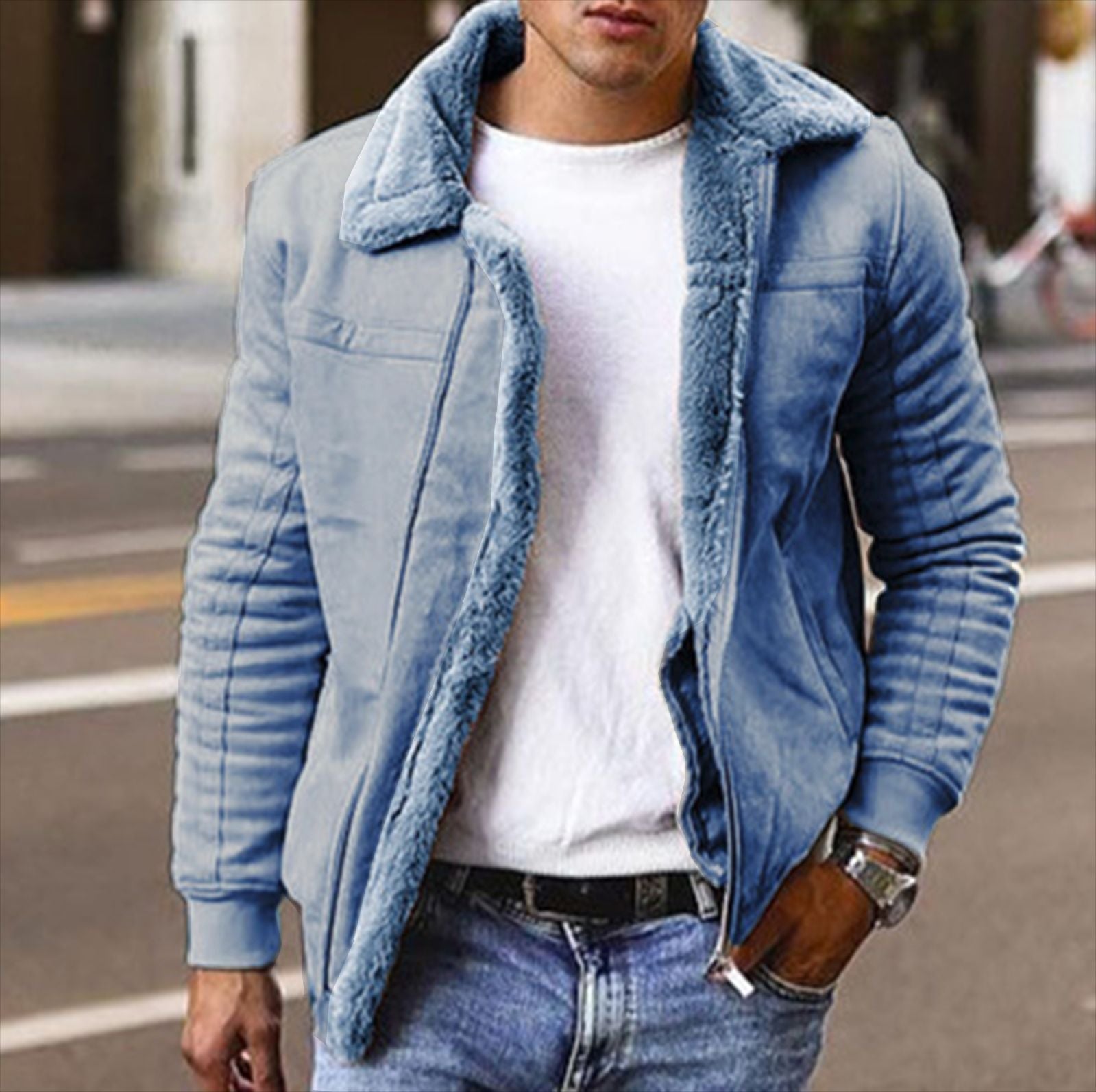 Herrenjacke mit wärmendem Sherpa-Futter