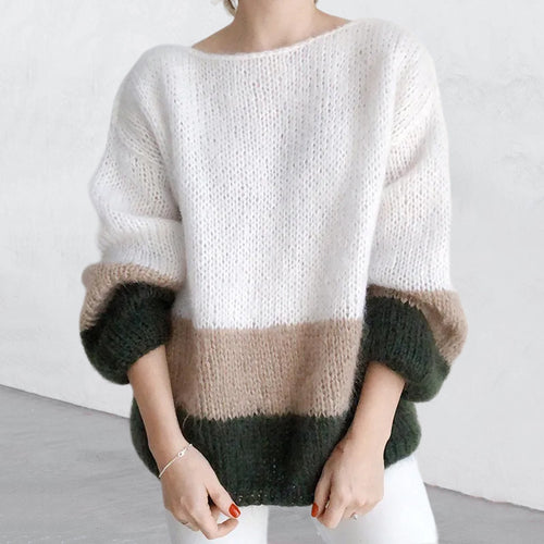 Damen Grobstrickpullover mit modernem Blockmuster und lässigem Schnitt R&B