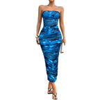 Damen Bodycon Maxikleid mit Rüschen und strapless Design R&B
