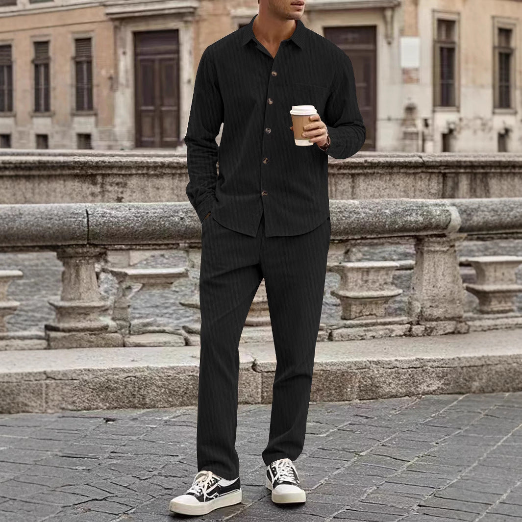 Herren elegantes Freizeitanzug mit stilvollem Hemd und bequemer Hose R&B