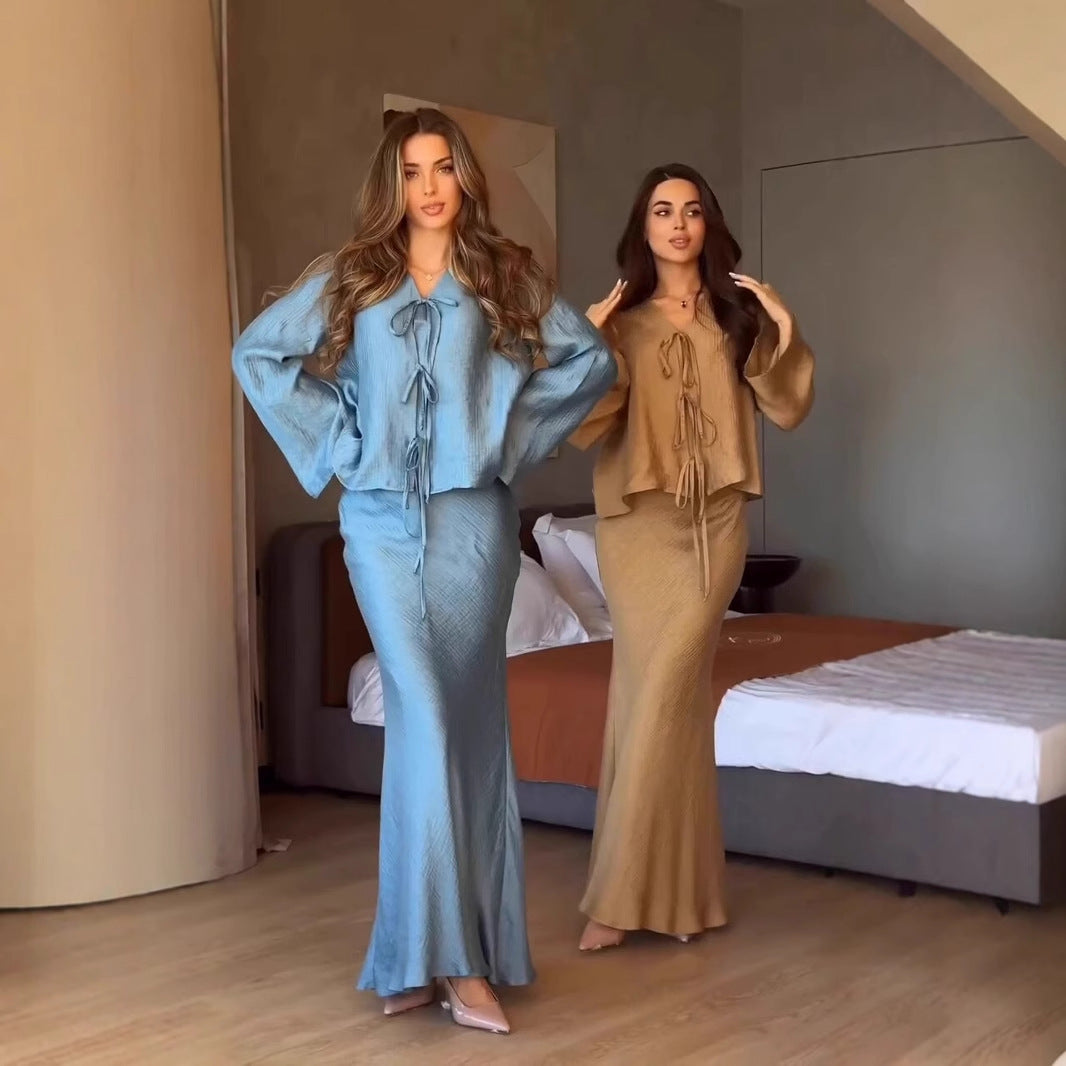 Damen Elegantes Langarm-Set mit Rüschendetails R&B