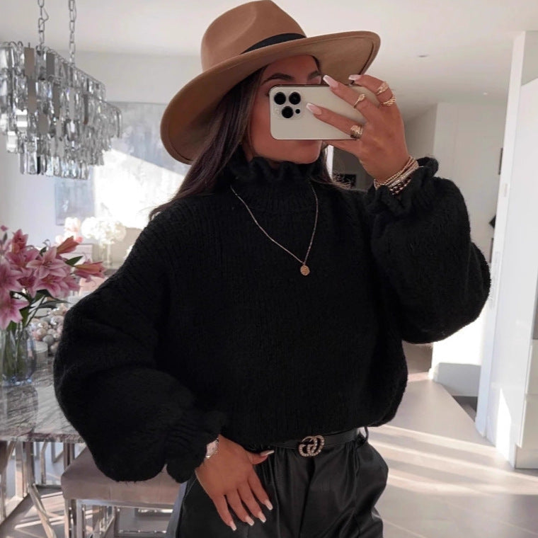 Damen kuscheliger Rollkragenpullover mit weiten Ärmeln und strukturellem Design R&B
