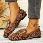 Damen elegante Ballerinas mit geschmackvollem Tiermuster und funkelndem Schmuckdetail R&B