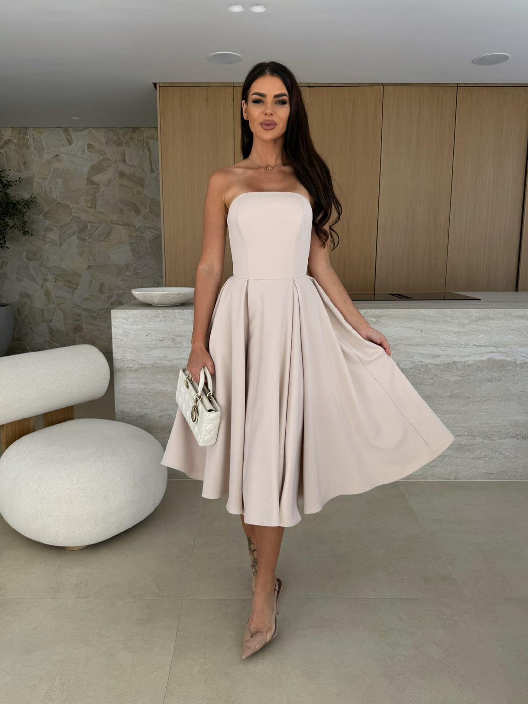 Damen elegantes Cocktailkleid mit trägerlosem Design R&B