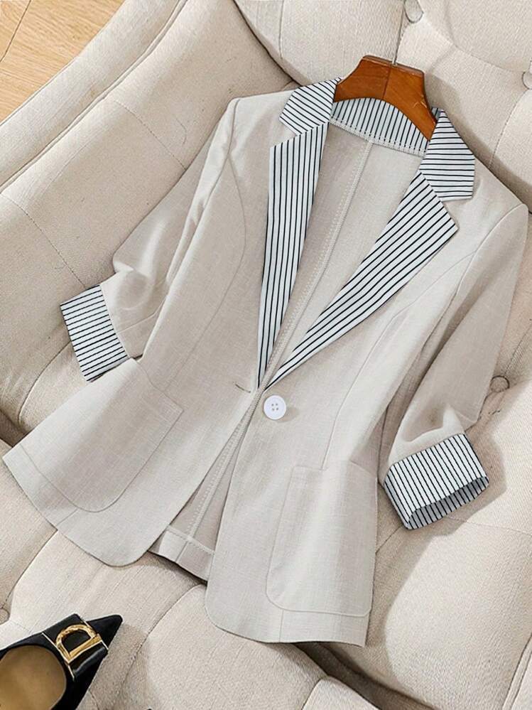 Damen elegante Leinenblazerjacke mit lässigem Schnitt R&B