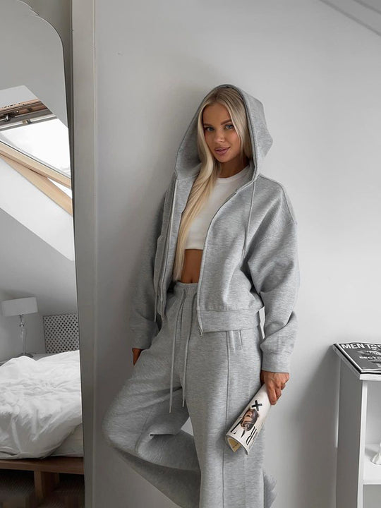 Damen lässige Kapuzenjacke mit Reißverschluss und elastischem Bund R&B