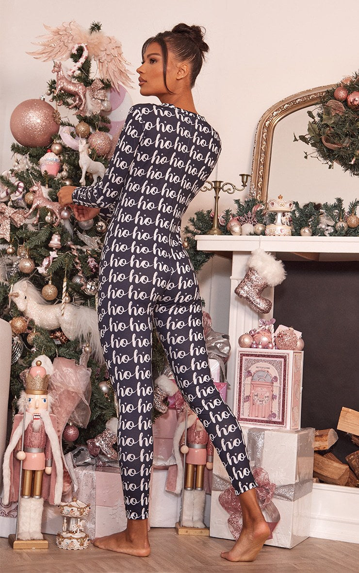 Damen Gemütlicher Jumpsuit mit Weihnachtsmotiv und langer Arm R&B