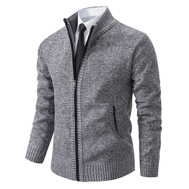 Herren elegante Strickjacke mit durchgehendem Reißverschluss und strukturiertem Design R&B