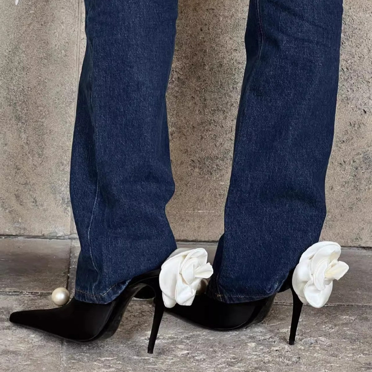 Damen elegante spitze High Heel Schuhe mit dekorativer Perlen- und Blumenapplikation R&B