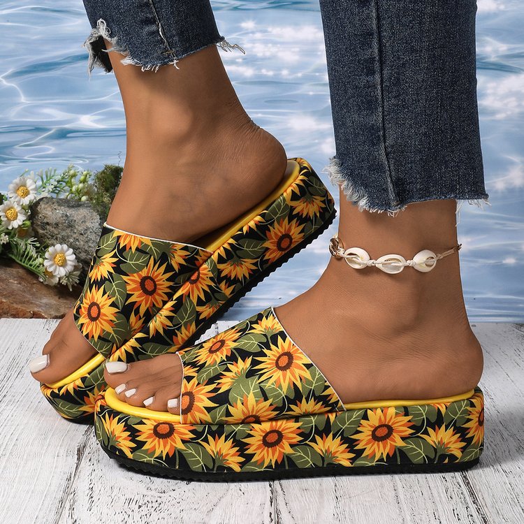 Damen Plateau-Pantoletten mit buntem Schmetterling-Print R&B