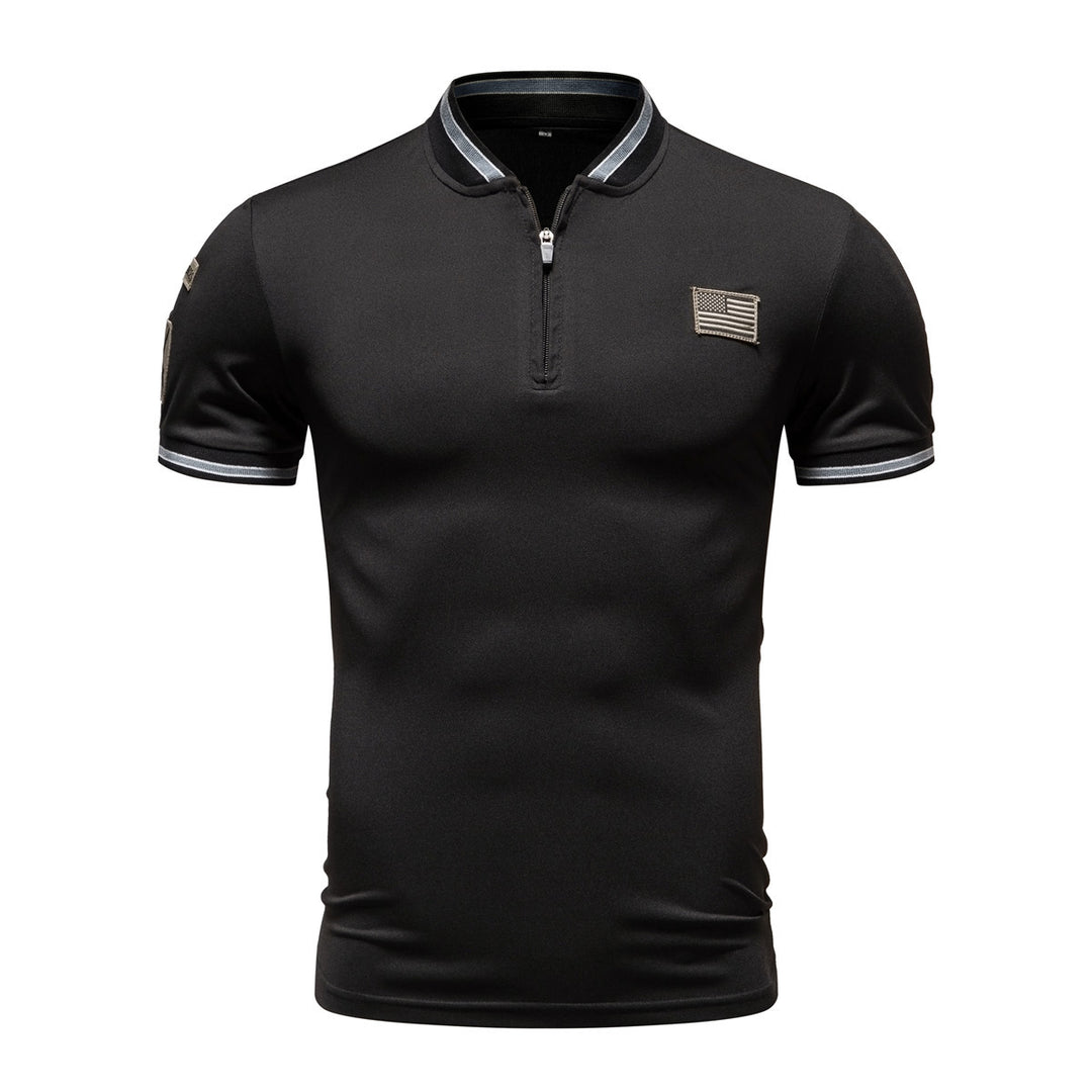 Herren Kurzarm-Kragen-T-Shirt mit praktischer Reißverschlussöffnung und kontrastierenden Akzenten R&B