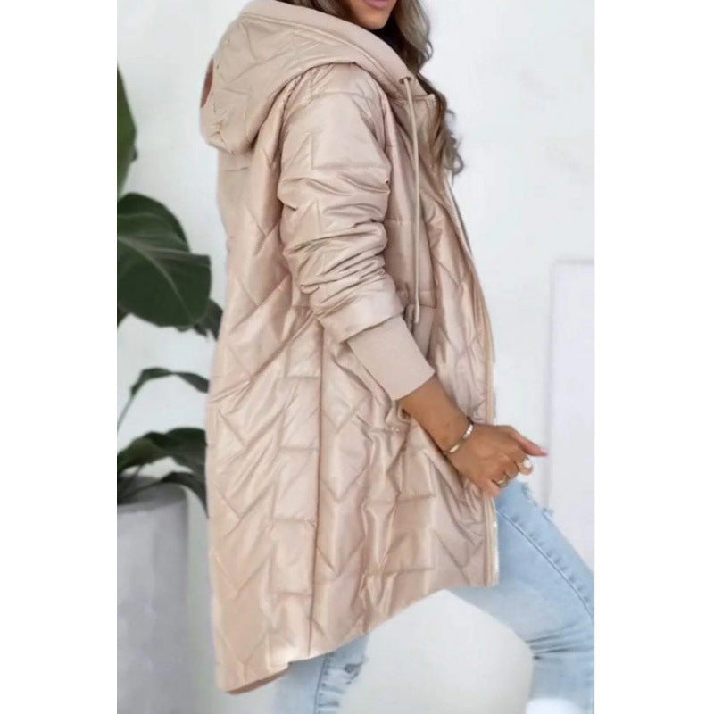 Damen Lässige Steppjacke mit Kapuze und großen Taschen R&B