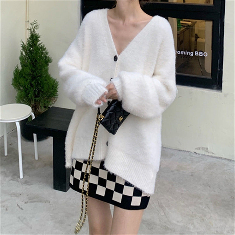 Damen kuschelige Strickjacke mit großen Knöpfen und komfortablem Schnitt R&B