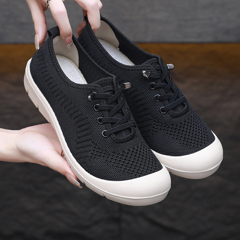 Damen Leichte und atmungsaktive Schnür-Sneaker aus elastischem Strickmaterial R&B