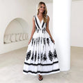 Damen Maxikleid mit kunstvollem geometrischen Muster und elegantem V-Ausschnitt R&B