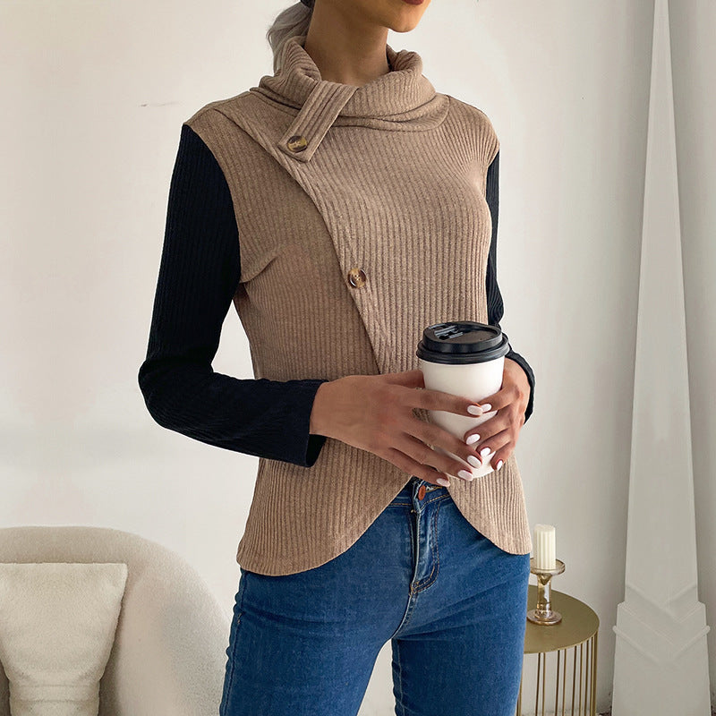 Damen Strickoberteil mit asymmetrischem Reverskragen und dekorativen Knöpfen R&B