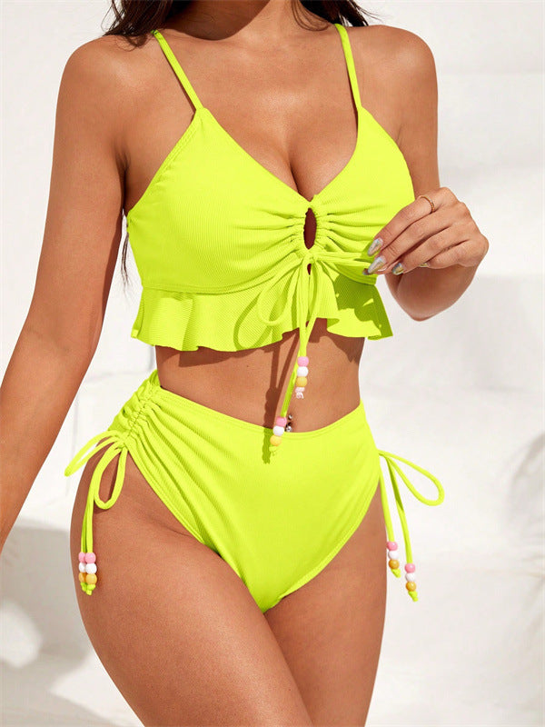 Damen Zweiteiliges Bikiniset mit gerafftem Oberteil und dekorativen Zierbändern R&B