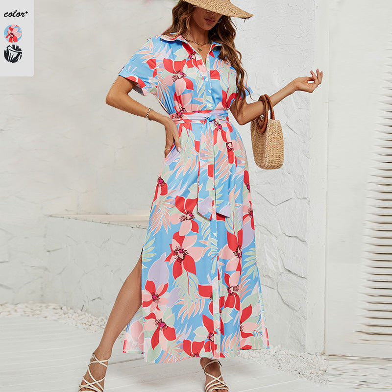 Damen Maxikleid mit raffiniertem Schnitt und tropischem Design R&B