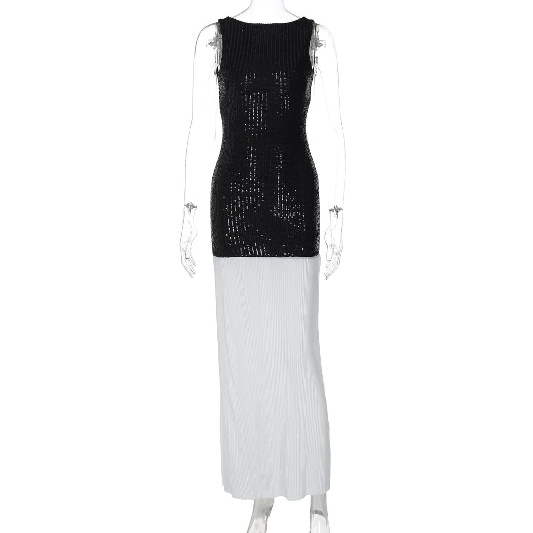 R&B | Ärmelloses langes Kleid mit Pailletten und Neckholder