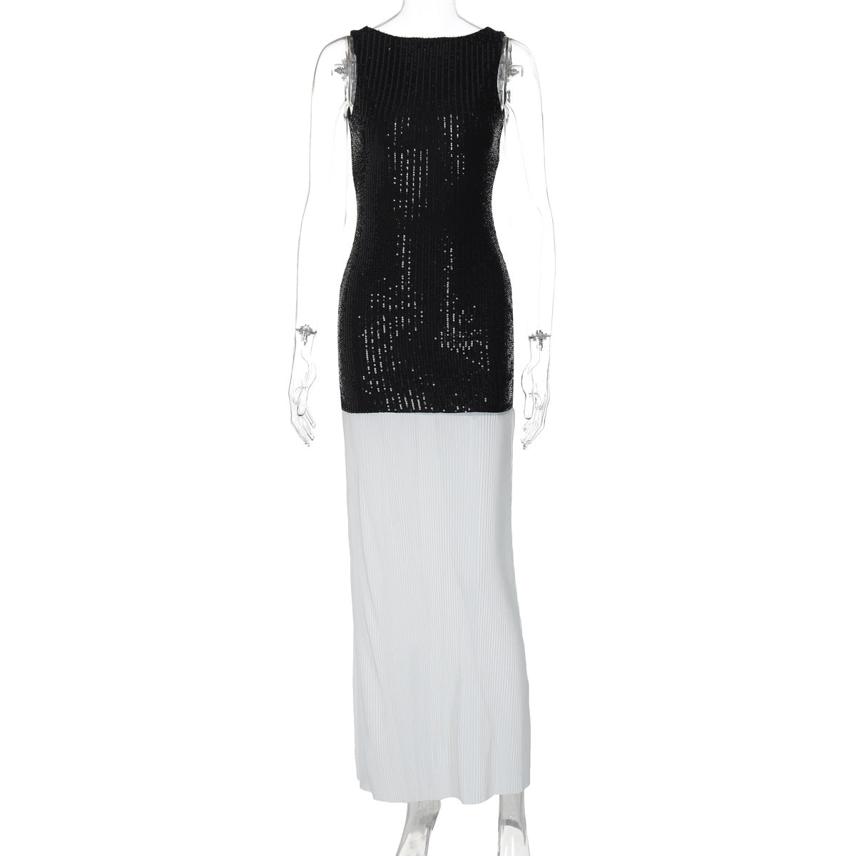 R&B | Ärmelloses langes Kleid mit Pailletten und Neckholder