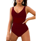 Damen Einteiler Badeanzug mit stylischem Wickel-Design und figurformenden Einsätzen R&B