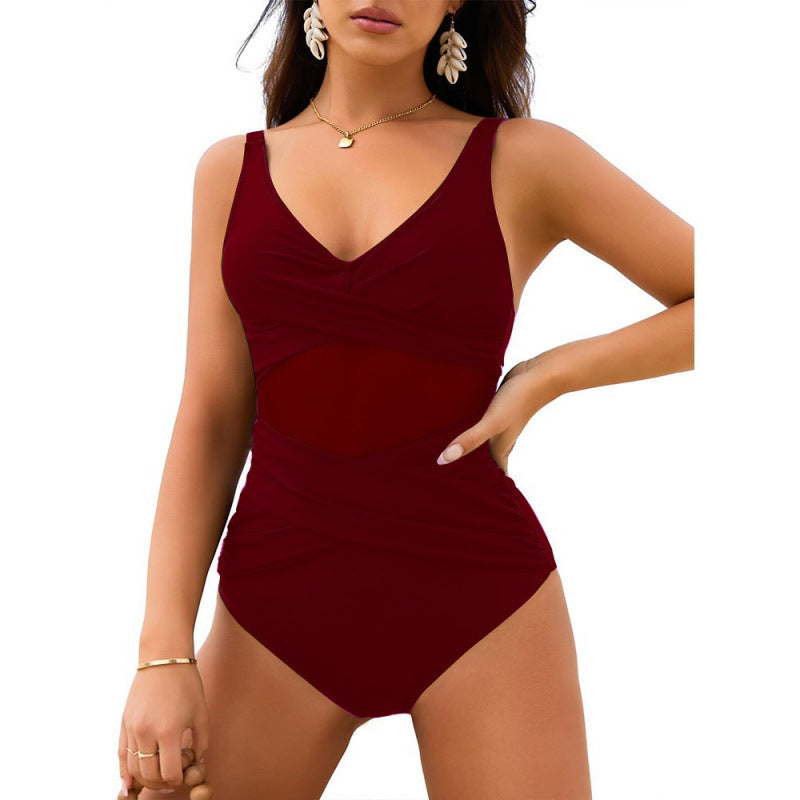 Damen Einteiler Badeanzug mit stylischem Wickel-Design und figurformenden Einsätzen R&B