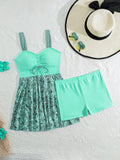 Damen Tankini-Set mit raffinierter Raffung und floralem Rock-Design R&B
