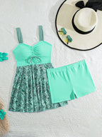 Damen Tankini-Set mit raffinierter Raffung und floralem Rock-Design R&B