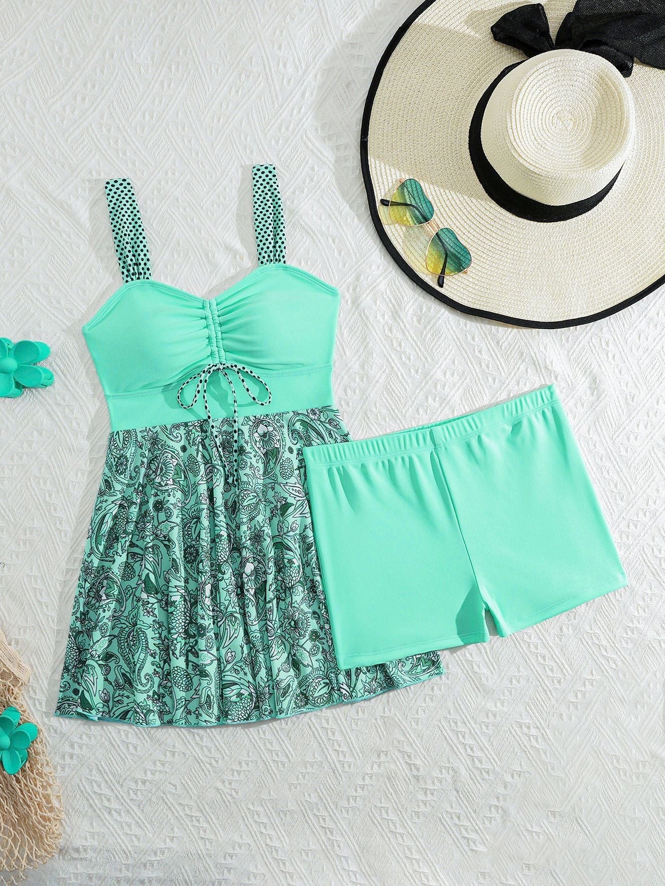 Damen Tankini-Set mit raffinierter Raffung und floralem Rock-Design R&B