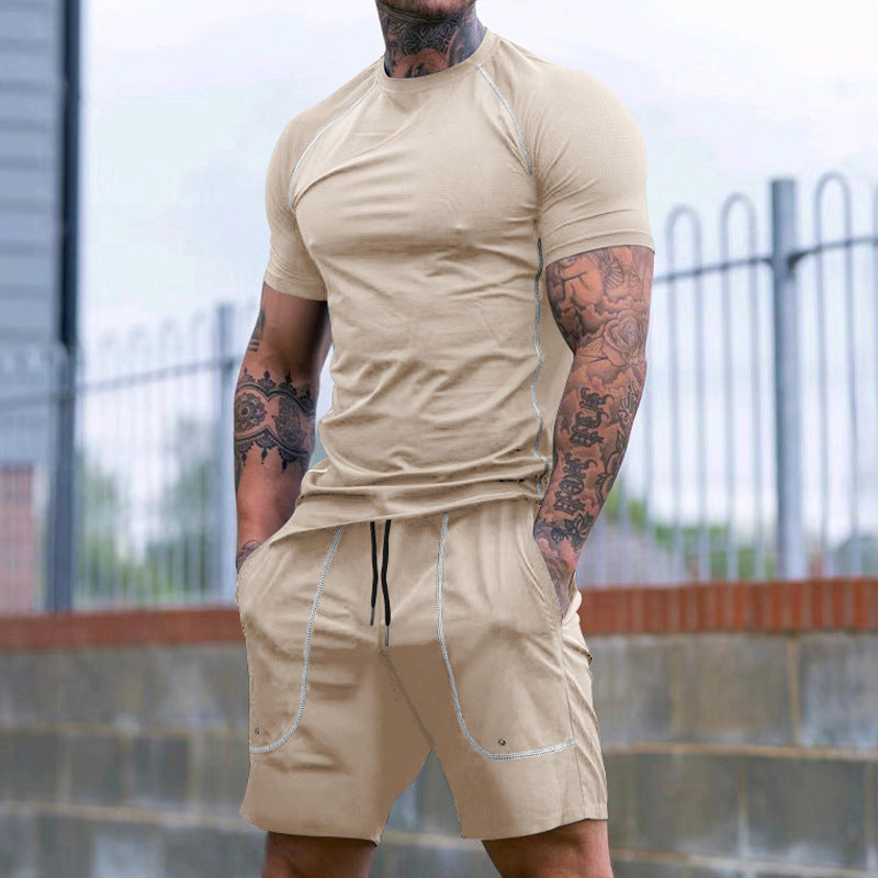 Herren nan Raglan-Fit Kurzarmshirt- und Tunnelzug-Shorts-Set aus atmungsaktivem Stretch-Jersey mit Kontrastnähten R&B