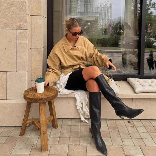 Damen lässige Oversized-Jacke mit Taillenschnürung R&B