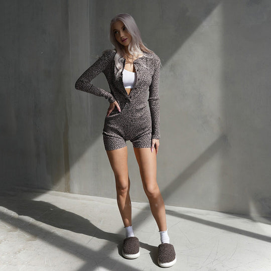 Damen Jumpsuit mit elegantem Leopardenmuster und praktischem Knopfverschluss R&B
