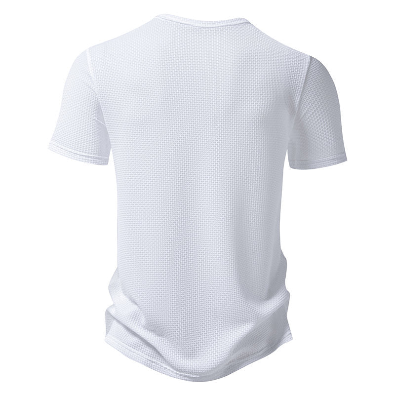 Herren Kurzarm-Henley-Shirt mit strukturiertem Design und modischen Knopfdetails