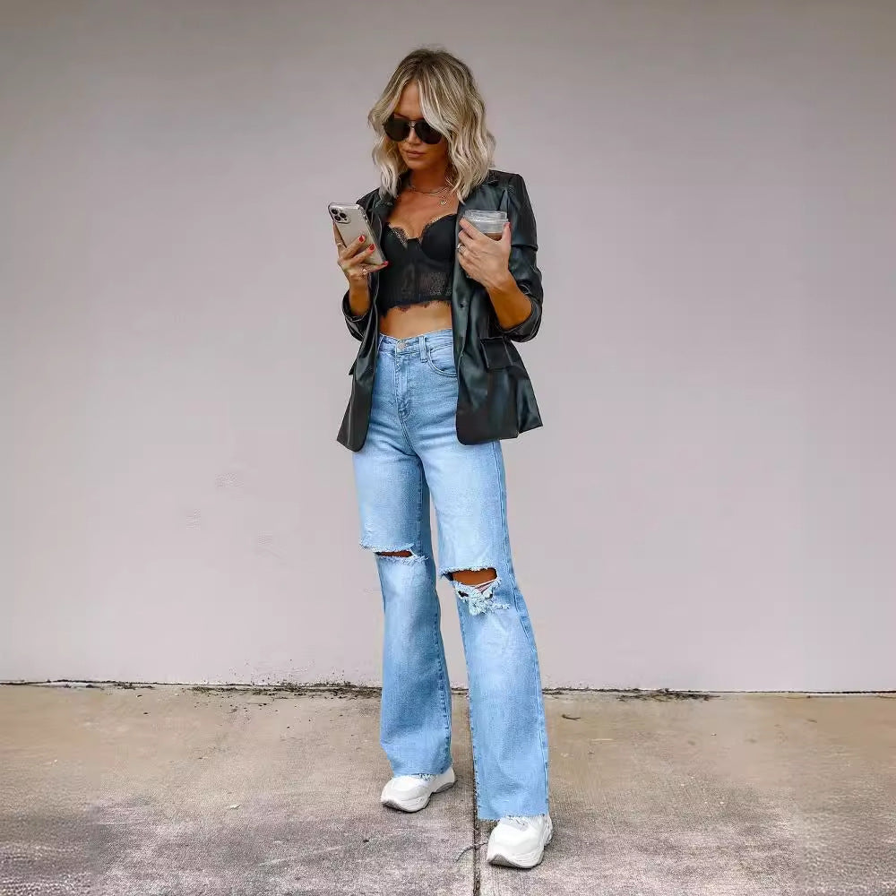 Damen Flared Jeans mit modernen Destroyed-Details R&B
