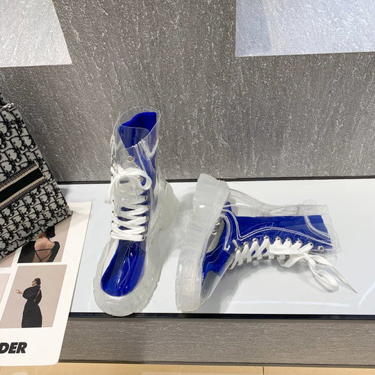 Damen trendige Stiefeletten im transparenten Design mit knalligem Detail R&B