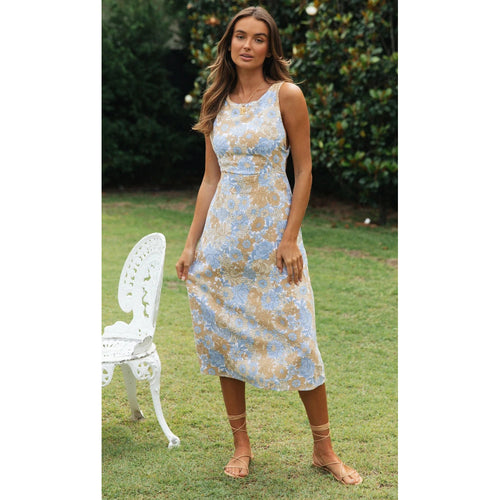 Damen Midi-Kleid mit floralem Design und schmalem Taillenbund R&B