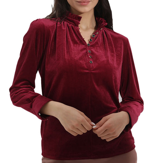 Damen Elegantes Oberteil mit Rüschendetails und Knopfverschluss R&B