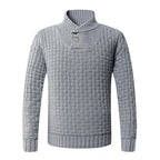 Herren strukturiertes Strickpullover mit Stehkragen und dekorativen Knöpfen