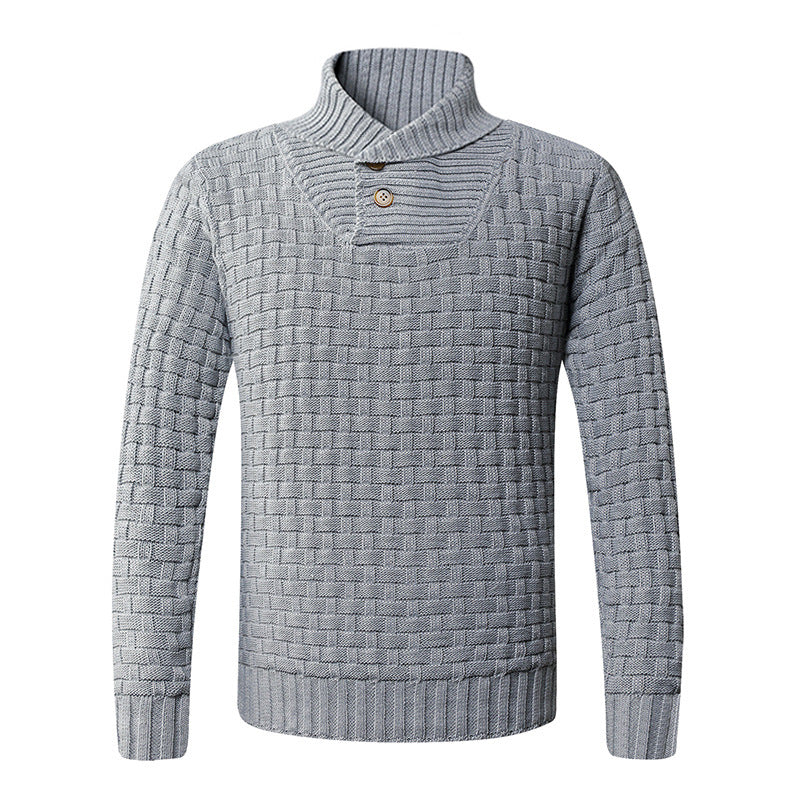 Herren strukturiertes Strickpullover mit Stehkragen und dekorativen Knöpfen