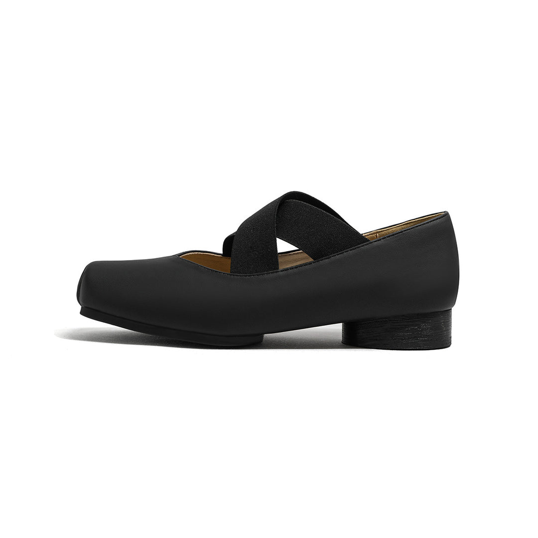 Damen elegante Ballerinas mit elastischen Riemen und glänzender Leder-Oberfläche R&B