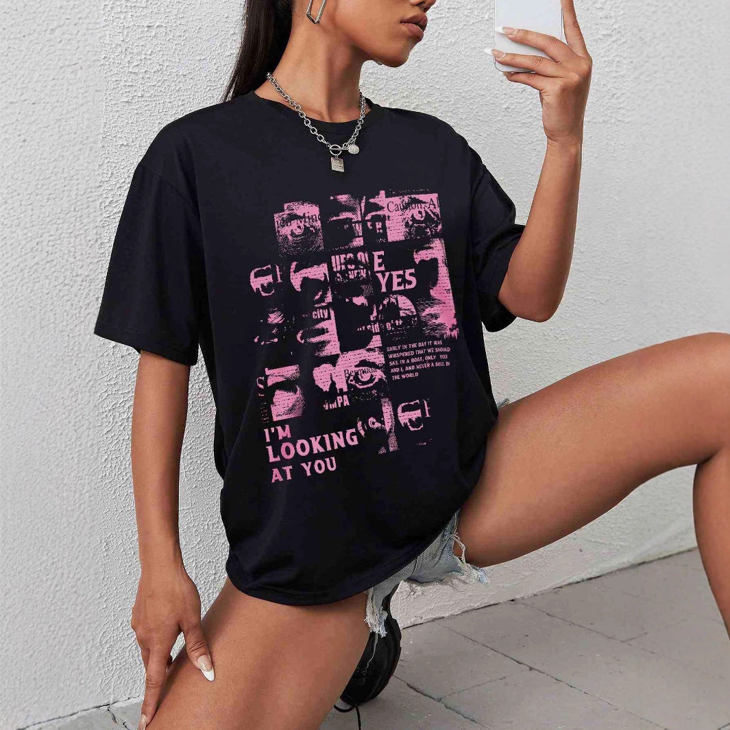 Damen Oversized T-Shirt mit kreativem Schriftzug und lässigem Schnitt R&B