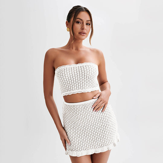 Damen elegantes Häkelkleid mit tiefem Ausschnitt R&B