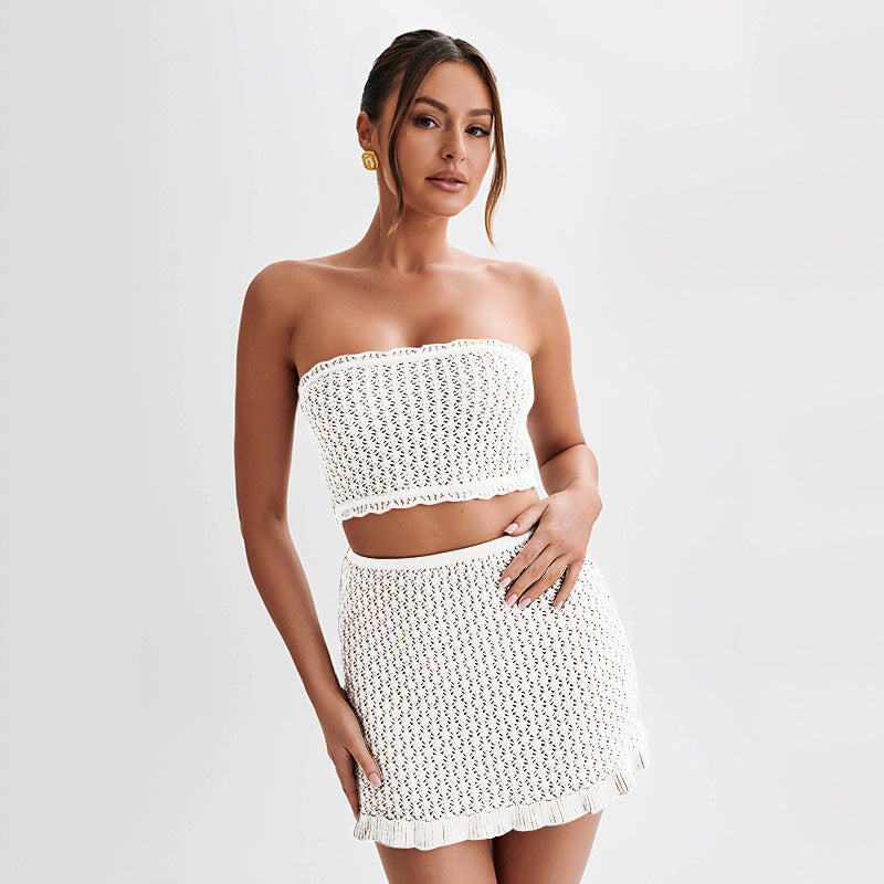 Damen elegantes Häkelkleid mit tiefem Ausschnitt R&B