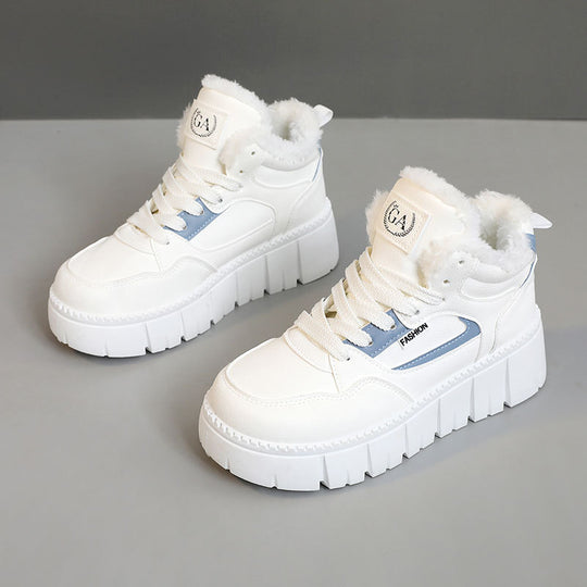 Damen High-Top Sneakers mit kuscheligem Fleece-Innenfutter und trendiger Plateausohle R&B