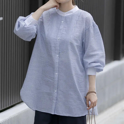 Damen gestreiftes oversized Button-Up Shirt R&B