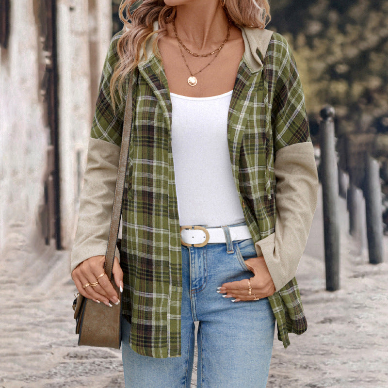 Damen Lässige Karojacke mit kontrastierenden Ärmeln R&B