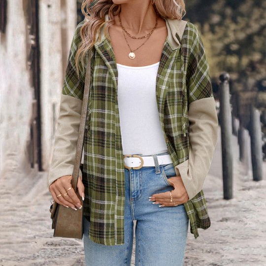 Damen Lässige Karojacke mit kontrastierenden Ärmeln R&B
