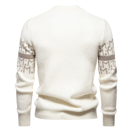 Herren Strickpullover mit modernem Zopfmuster und hohem Stehkragen R&B