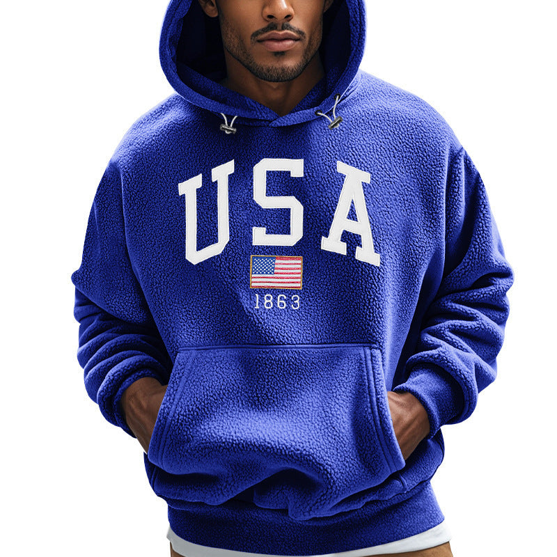 Herren Kuscheliger Fleece Hoodie mit USA-Print R&B
