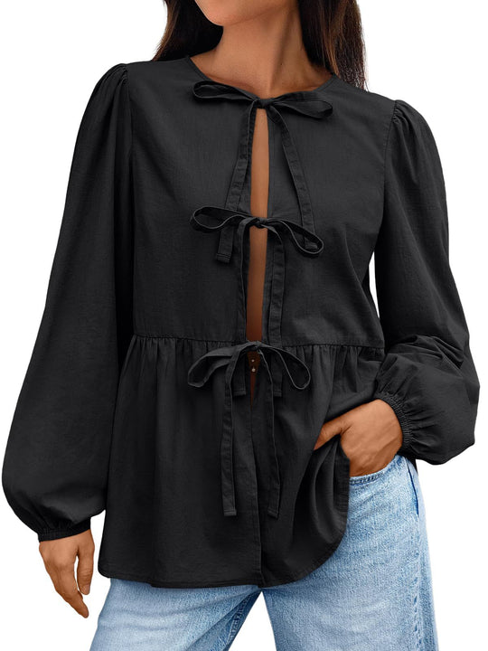 Damen Bluse mit Schleifen-Details und weitem Schnitt R&B
